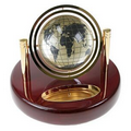 Magnified Gyroscopic Globe Clock on Wooden Base